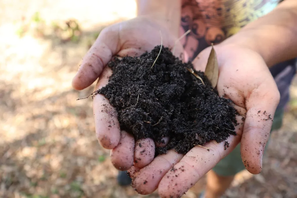 Gardening stress relief while holding dirt