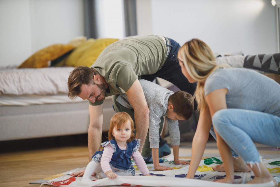 Parents and children engaging in imaginative play and storytelling.