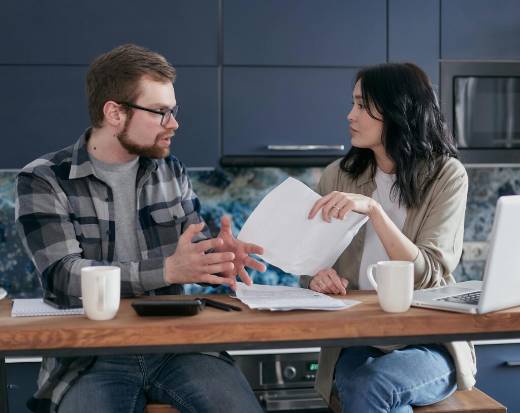 man and woman having a conversation