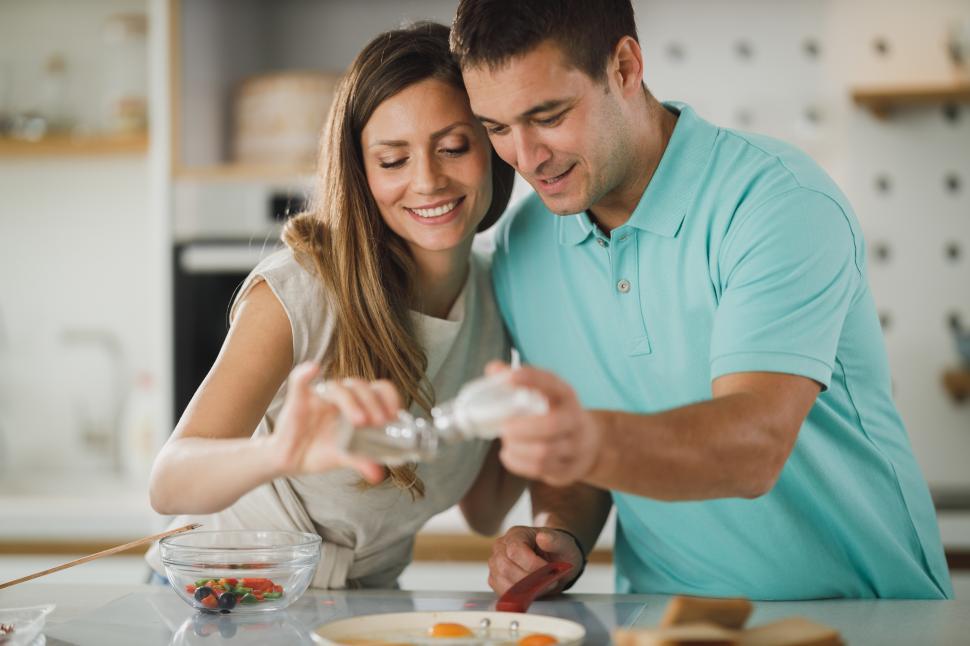 Couple cooking together